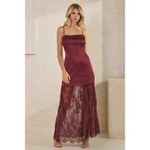 Burgundy Satin + Lace Maxi Dress S-L